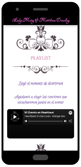 Sección de playlist en invitación inteligente Heartbeat